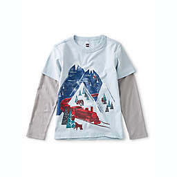 Tea Collection Size 2T Snow Train Layered Graphic Tee in Blue