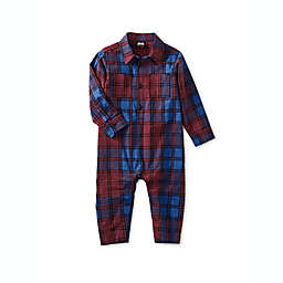 Tea Collection Size 0-3M Family Plaid Buttoned Romper in Burgundy/Blue