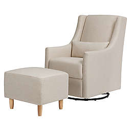 Babyletto Toco Swivel Glider and Ottoman in Performance Beach Eco Weave