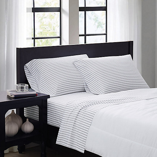 Alternate image 1 for Truly Soft® Pinstripe 180-Thread-Count Twin XL Sheet Set in White/Grey