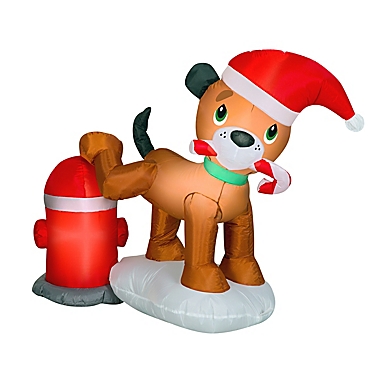 National Tree Company&reg; 4-Foot Dog and Fire Hydrant Inflatable Christmas Lawn Decoration. View a larger version of this product image.