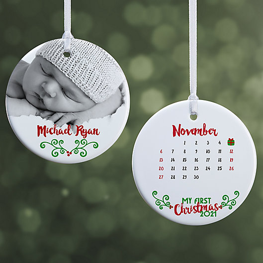 Alternate image 1 for Baby's 1st Christmas Calendar 2-Sided Glossy Christmas Ornament