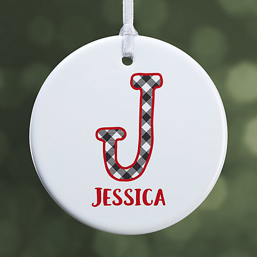 Alternate image 1 for 1-Sided Glossy Farmhouse Christmas Monogram Personalized Ornament- Small