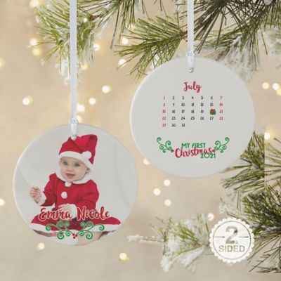 2-Sided Matte Personalized Baby&#39;s 1st Christmas Calendar Ornament- Large