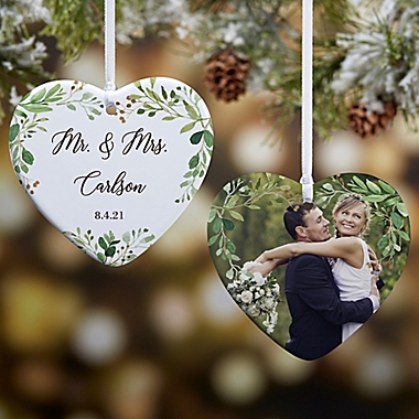 2-Sided Glossy Laurels of Love Personalized Wedding Ornament- Small. View a larger version of this product image.