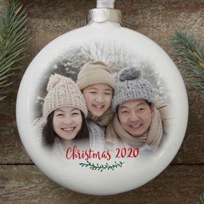 Personalized Holly Branch Deluxe Photo Slim Globe Ornament