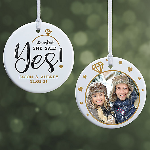 Alternate image 1 for 2-Sided Glossy He Asked, She Said Yes Personalized Ornament- Small