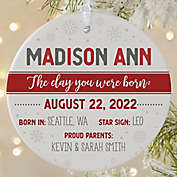 The Day You Were Born Personalized 1-Sided Matte Christmas Ornament