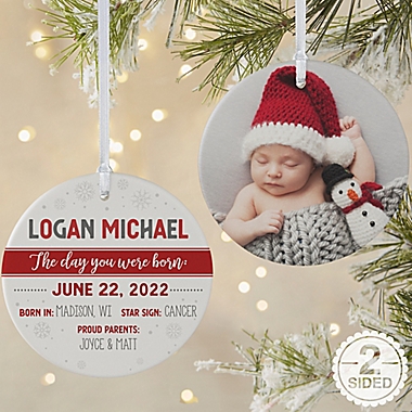The Day You Were Born Personalized 2-Sided Matte Christmas Ornament. View a larger version of this product image.