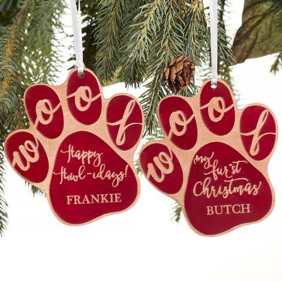 Happy Howlidays Wood Dog Ornament in Red