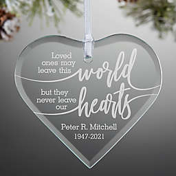 Never Leave Our Hearts Engraved Glass Heart Ornament