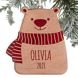 Baby Bear Personalized Wood Ornament in Red Wood