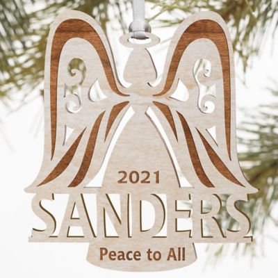Family Angel Personalized Wood Ornament in Whitewash Stain