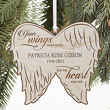 Your Wings Were Ready Personalized Memorial Ornament in Whitewash. View a larger version of this product image.