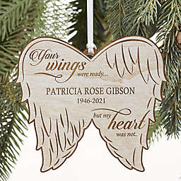 Your Wings Were Ready Personalized Memorial Ornament in Whitewash