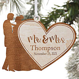 Wedding Couple Personalized Wood Ornament Mr. &amp; Mrs. Design in Whitewash