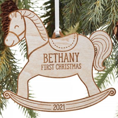 My 1st Christmas Rocking Horse Personalized Baby Ornament in Whitewash