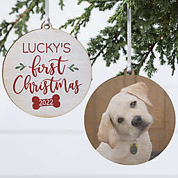 Dog's 1st Christmas Personalized 2-Sided Ornament in Wood