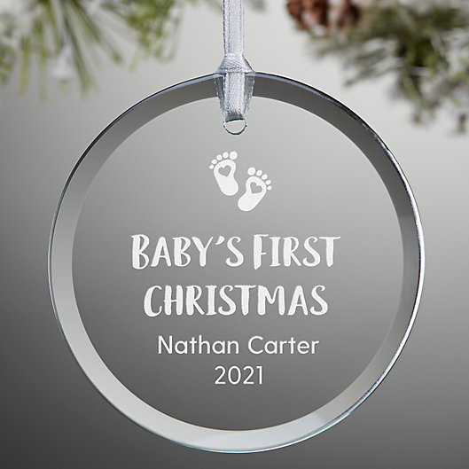 Alternate image 1 for Engraved Baby's First Christmas 3-Inch Glass Christmas Ornament