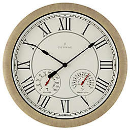 Everhome™ 26-Inch Indoor/Outdoor Wall Clock with Temperature and Humidity in Rattan/Natural