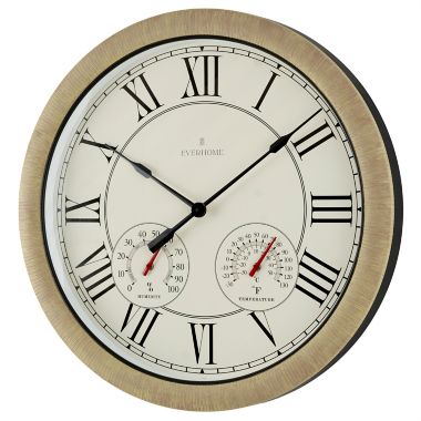Everhome&trade; 26-Inch Indoor/Outdoor Wall Clock with Temperature and Humidity in Rattan/Natural. View a larger version of this product image.
