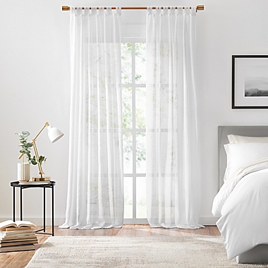 Mechantile Willow 84-Inch Double Tab Light Filtering Window Curtain Panel in White. View a larger version of this product image.
