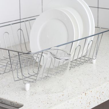 Simply Essential&trade; Large Dish Rack with Utensil Caddy in Chrome. View a larger version of this product image.