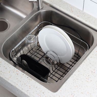 Simply Essential&trade; 3-in-1 Iron Dish Rack in Chrome. View a larger version of this product image.