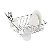 Simply Essential&trade; Small Dish Rack with Utensil Caddy in Chrome/White