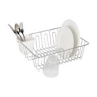 Alternate image 0 for Simply Essential&trade; Small Dish Rack with Utensil Caddy in Chrome/White