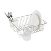 Simply Essential&trade; Small Dish Rack with Utensil Caddy in Chrome/White