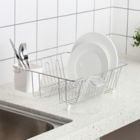 Alternate image 1 for Simply Essential&trade; Small Dish Rack with Utensil Caddy in Chrome/White