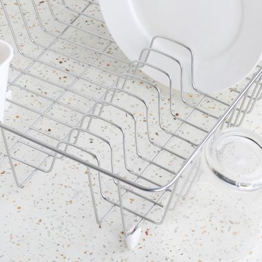 Simply Essential&trade; Small Dish Rack with Utensil Caddy in Chrome/White. View a larger version of this product image.