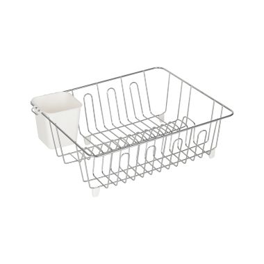Simply Essential&trade; Small Dish Rack with Utensil Caddy in Chrome/White. View a larger version of this product image.
