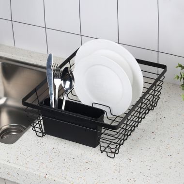 Squared Away&trade; Small Flat Wire Dish Rack in Black. View a larger version of this product image.