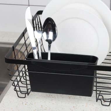 Squared Away&trade; Small Flat Wire Dish Rack in Black. View a larger version of this product image.