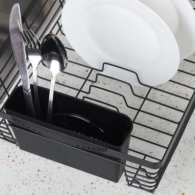 Squared Away&trade; Small Flat Wire Dish Rack in Black. View a larger version of this product image.