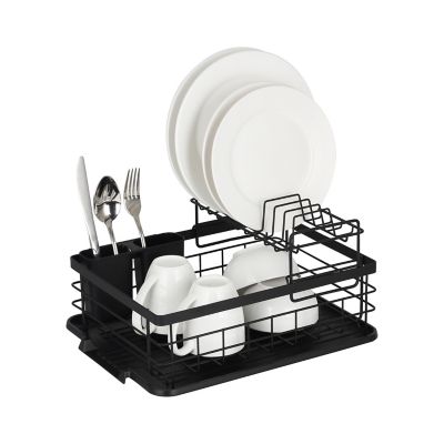 Squared Away&reg; 2-Tier Flat Wire Dish Rack Set in Black