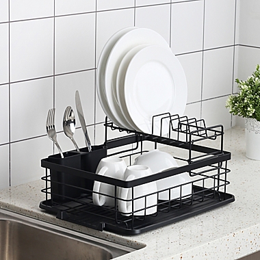 Squared Away&reg; 2-Tier Flat Wire Dish Rack Set in Black. View a larger version of this product image.