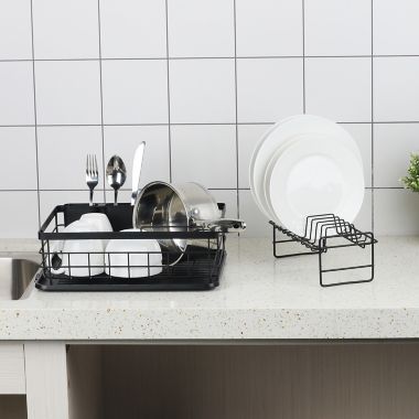 Squared Away&reg; 2-Tier Flat Wire Dish Rack Set in Black. View a larger version of this product image.