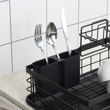 Squared Away&reg; 2-Tier Flat Wire Dish Rack Set in Black. View a larger version of this product image.
