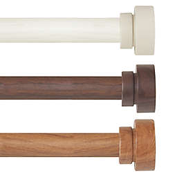 Rod Desyne Bonnet Faux Wood Adjustable Single Curtain Rod Set in Pearl White