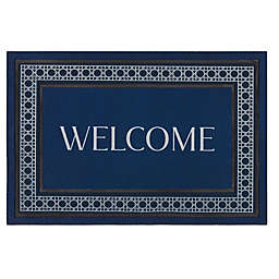 Everhome™ 23" x 35" "Welcome" Cane Border Door Mat in Blue