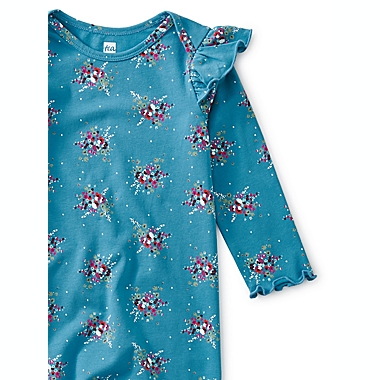 Tea Collection Size 9-12M Village Floral Ruffled Up Baby Romper in Blue. View a larger version of this product image.