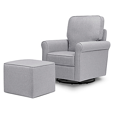 Maya Swivel Glider and Ottoman in Misty Grey. View a larger version of this product image.