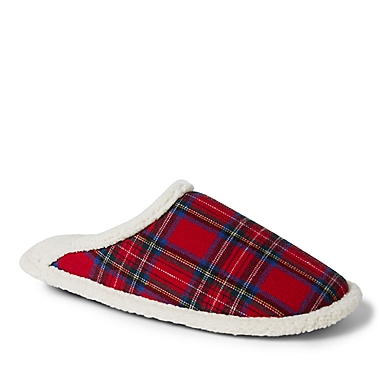 Bee &amp; Willow&trade; Adult Sherpa-Trimmed Slippers in Red Plaid. View a larger version of this product image.