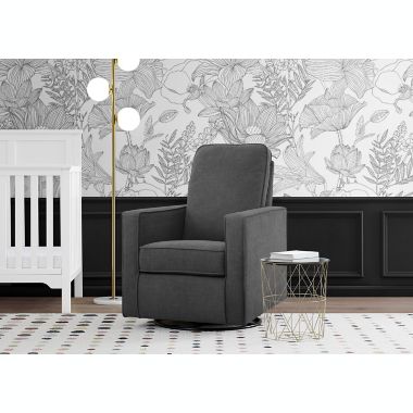 Delta Children Skye Nursery Swivel Glider with LiveSmart Fabric in Dark Grey. View a larger version of this product image.
