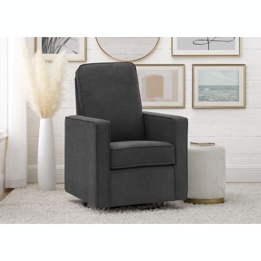 Delta Children Skye Nursery Swivel Glider with LiveSmart Fabric in Dark Grey. View a larger version of this product image.