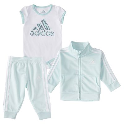 adidas&reg; 3-Piece Tricot Track Jacket, Pant, and Bodyshirt Set in Silver