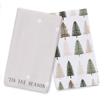 15"x25" SNOWMEN & CHRISTMAS TREES,AM SET OF 2 SAME PRINTED TERRY KITCHEN TOWELS 